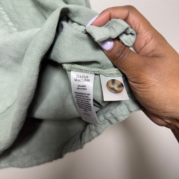 Nicole Miller Women 100% Linen Sweater Green Henley Lagenlook Coastal Minimalist - Picture 6 of 9